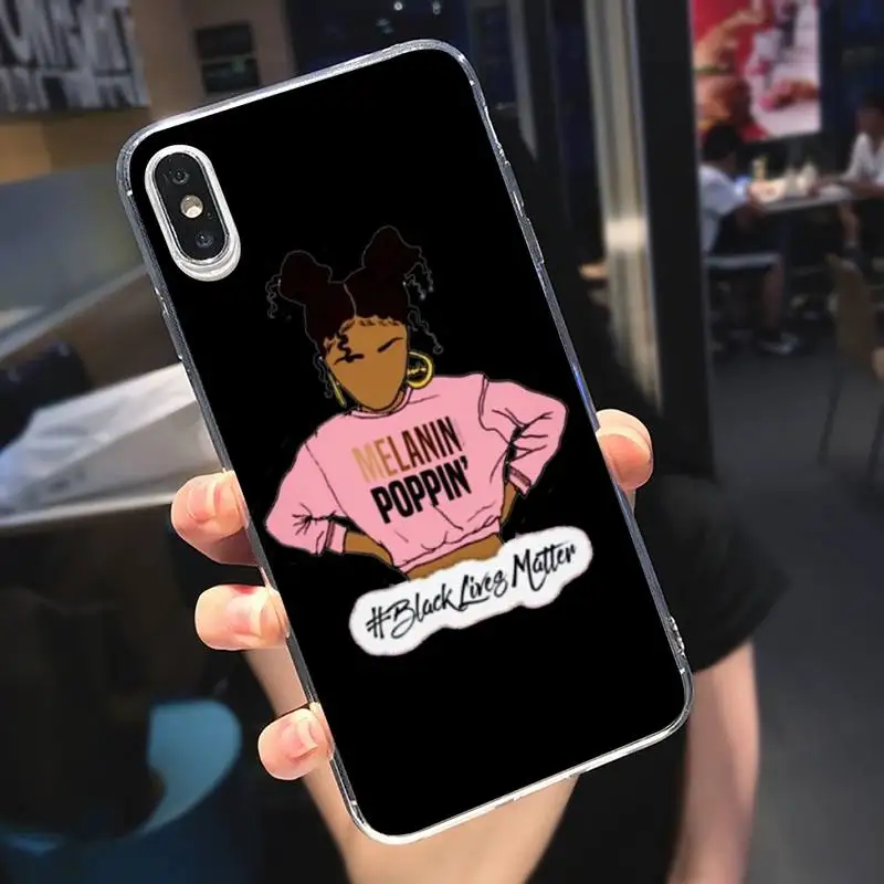 

Afro Black Girl Magic Queen Melanin Poppin Phone Case Transparent for iPhone 6 7 8 11 12 s mini pro X XS XR MAX Plus