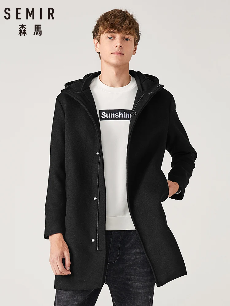 Куртка SEMIR Мужская шерстяная с капюшоном длинная теплая верхняя одежда в