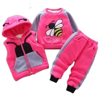 boys girls cartoon clothing suits baby plus velvet jackethooded vest pants 3pcs sets kids toddler winter sports clothes 0 4y