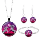 Очаровательный Единорог кабошон стеклянная подвеска ожерелье браслет серьги Ювелирный Комплект всего 4 шт. для женщин модная цепочка для свитера