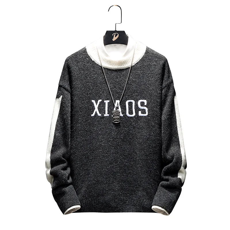 

New Winter Sweater Cashmere Thick Warm Men Autumn Men's O Neck Long Sleeve Patchwork Slim Korean Plush Knitted Pullover Clothes
