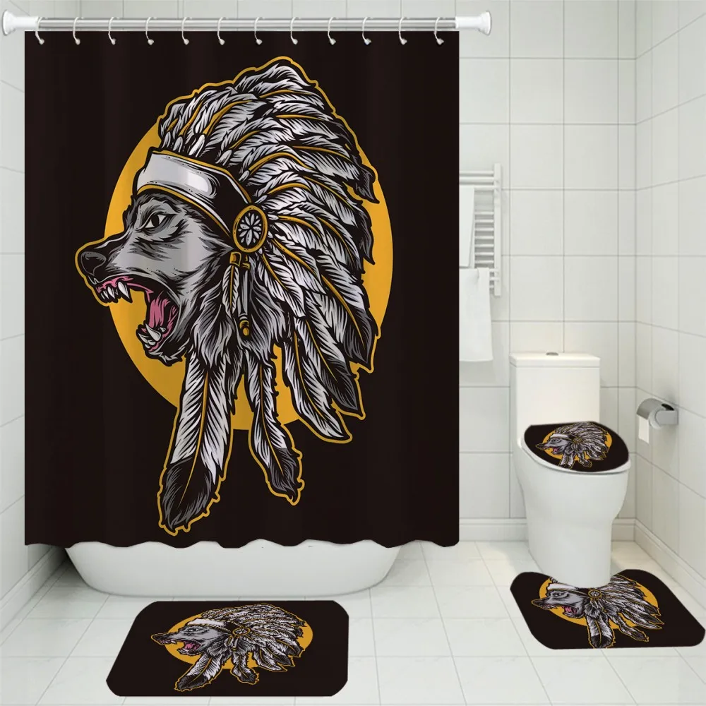 4 шт. занавески для душа с изображением волка | Дом и сад