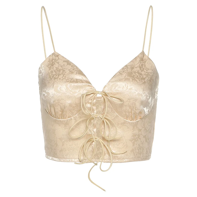 

Yitimuceng Spaghetti Strap Crop Top Women Tank Top Sexy Club Print Slim Drawstring Bustier Summer Halter Ribbons Short Clothing