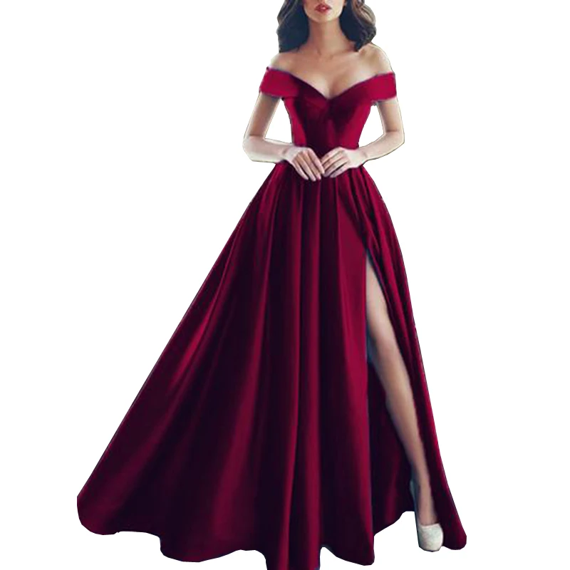 

Long Evening Dresses Plus Size Off the Shoulder High Low Satin Evening Gown Abendkleider Robe De Soiree Longo