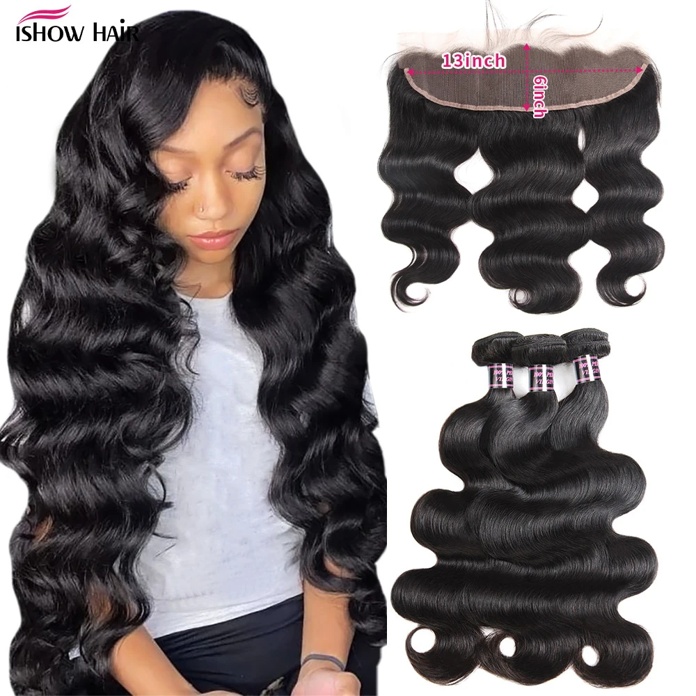HD Transparent 13x6 Lace Frontal With Human Hair Bundles Brazilian Remy Body Wave Bundles With Frontal Closure For Black Women