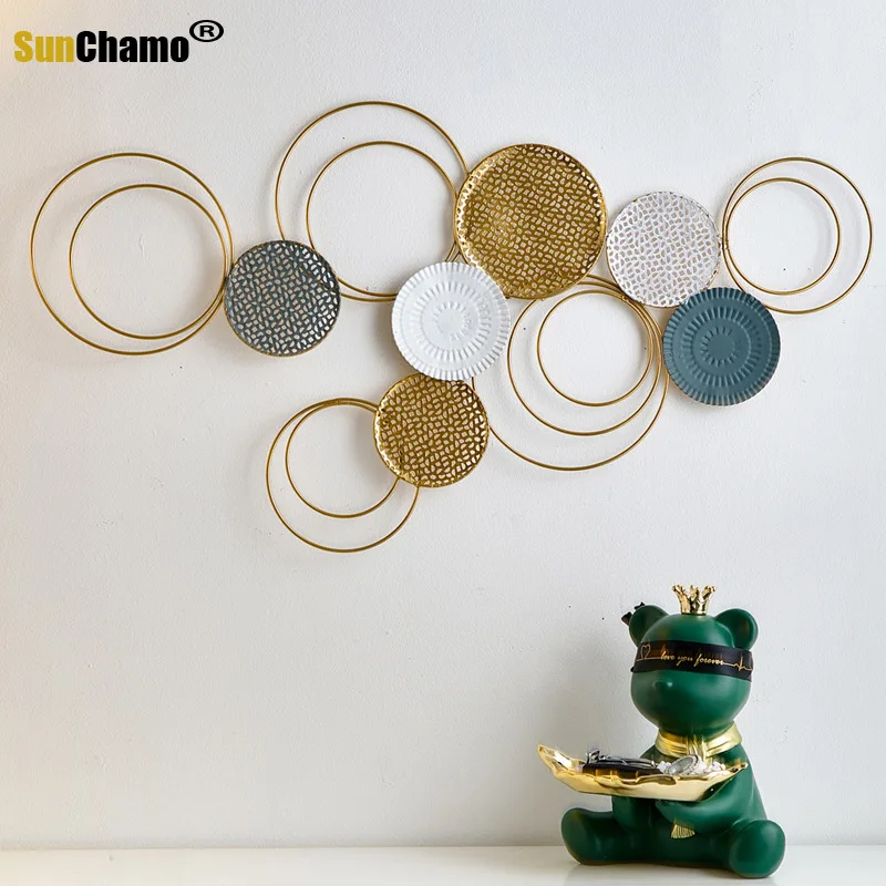 Colgante de pared de hierro redondo para sala de estar, armario de TV, dormitorio, Fondo de porche, decoraci&oacute;n del hogar, estilo n&oacute;rdico moderno y minimalista, novedad de 2021-1