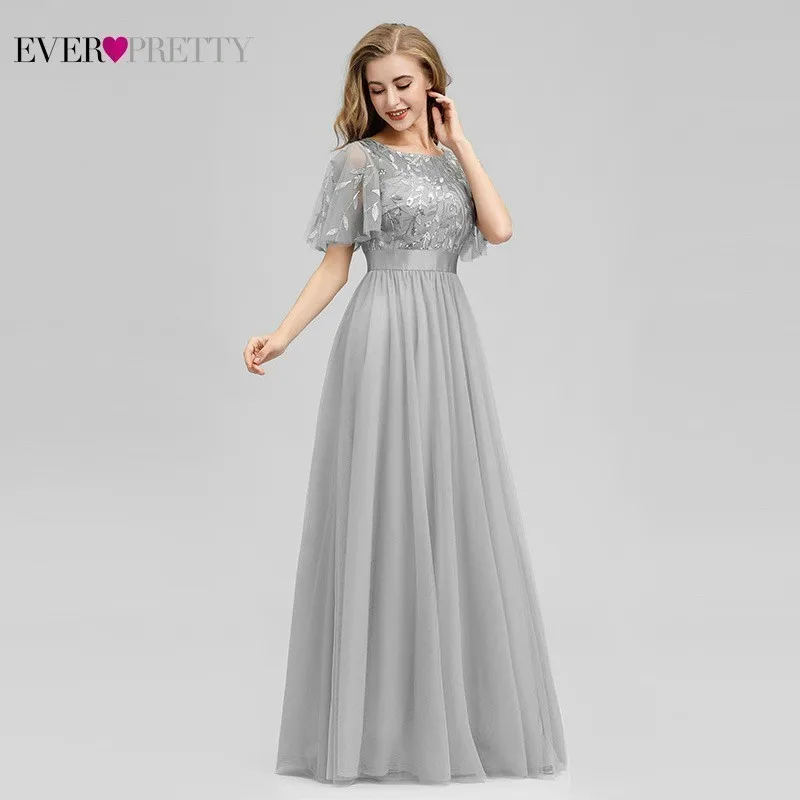 Robe De Soiree блестящие вечерние платья Длинные Ever Pretty EP00904GY A-Line o-образным вырезом с коротким рукавом Вечерние платья женские элегантные платья