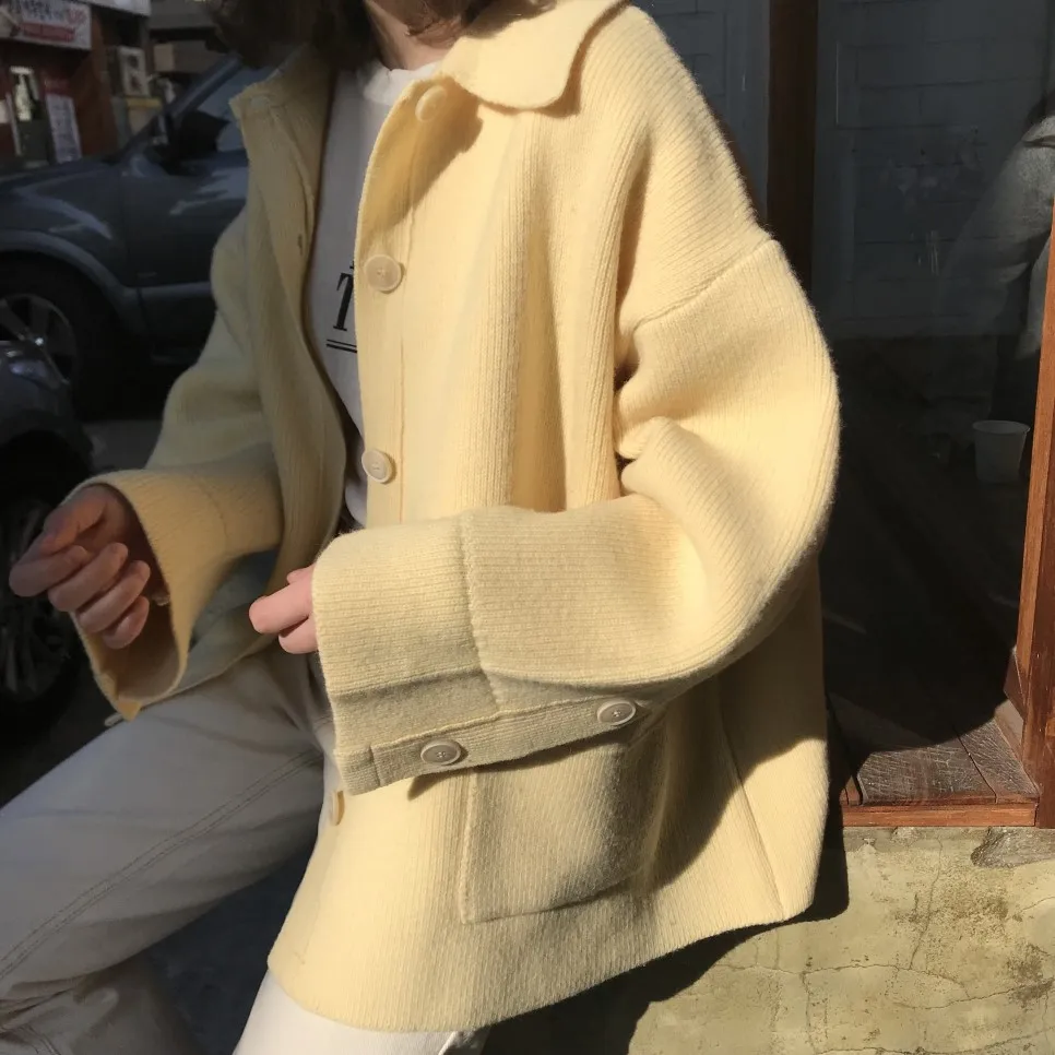 Корейский вязаный кардиган, свитер, женский зимний джемпер, Пальто Harajuku, элегантный повседневный Свободный кардиган с длинным рукавом, однобортное пальто
