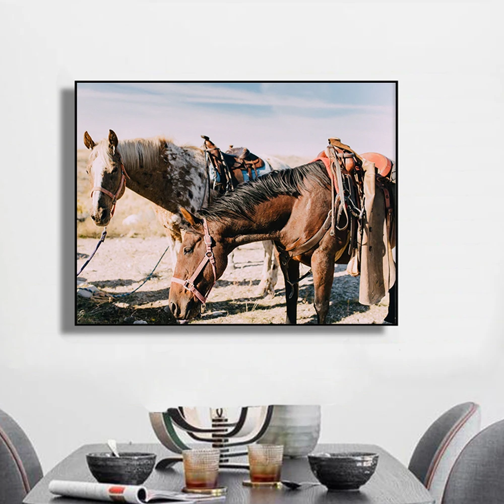 

Brown Horse Poster Art Painting Animal Photography Canvas Art Prints Home Room Wall Picture Modern living room home Decor