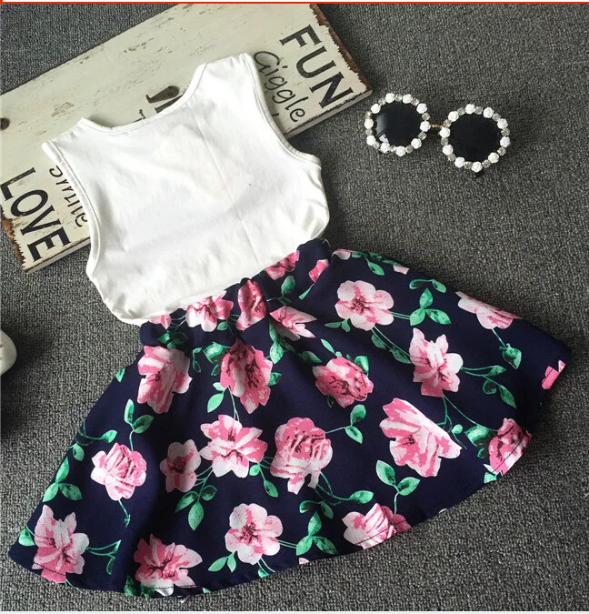 Комплект из 2 предметов для девочек жилет без рукавов с цветочным принтом и