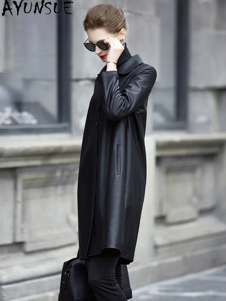 AYUNAUE Genuine Leather Jacket Women Clothes 2020 Long Sheepskin Coat Real Leather Women's Windbreaker Leren Jas Dames 2967 4416