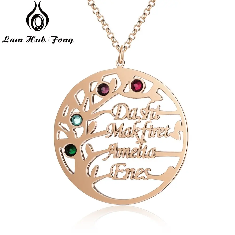 Rose Gold Color Ожерелье «Древо жизни», 925 пробы, серебро, индивидуальный камень по месяцу рождения, заказное имя, ожерелье золотого цвета, хорошее ювелирное изделие(Lam Hub Fong - Цвет камня: Rose Gold Color