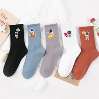 spring towards the galaxy socks women cartoon astronaut series japanese cute cotton middle tube morandi color ladies crew socks