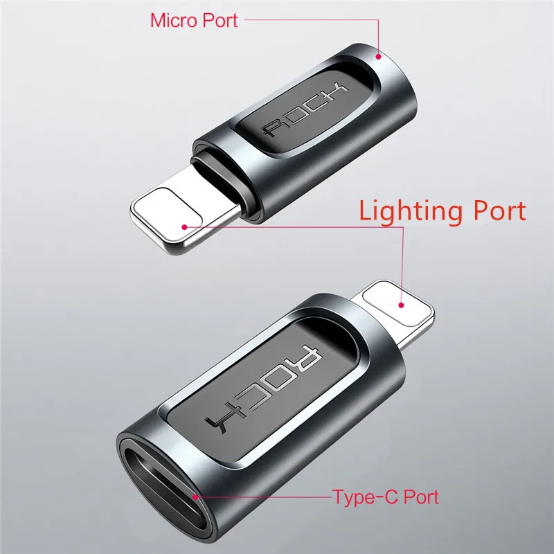 Зарядный кабель-преобразователь Rock с Micro usb на Lightning для iPhone xs max xr 8 7 6s plus 5s 11 ipad pro