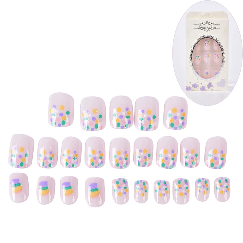 

24Pcs Rainbow French Style Nails Acrylic Faux Square Full Cover False Nails