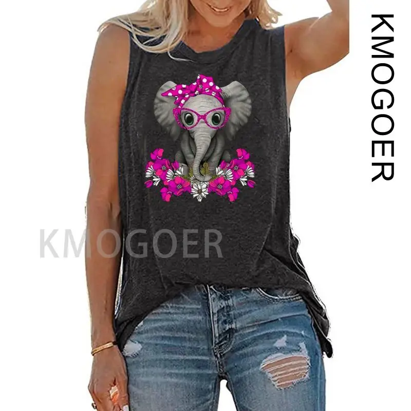 

Elephant Sunflower Cute Love Women's Slim O-neck Simple Tops Female Knitted Tank Top Sleeveless Basic Solid T shirts for Girl