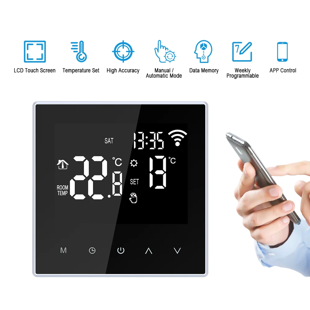 New WiFi Smart Thermostat Temperature Controller for Water/Electric floor Heating Water/Gas Boiler Works with Large LCD Screen |