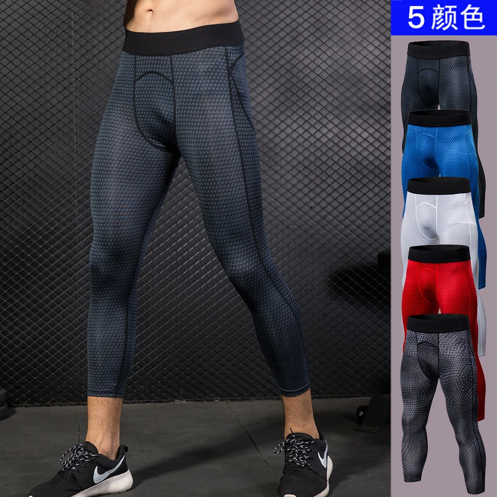 

Sexy men's tights three-dimensional print fitness exercise running Wish speed dry stretch tight seven-minute trousers men's PRO