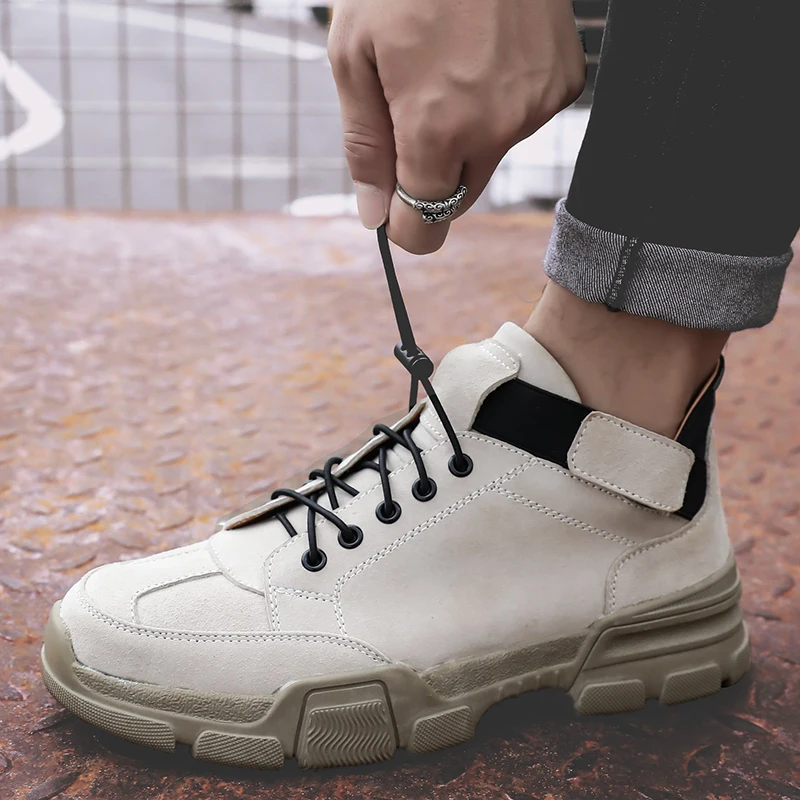 Мужские кроссовки из натуральной кожи белые удобные брендовая рабочая обувь в