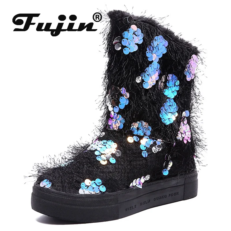 Fujin/зимние ботинки Женские теплые короткие на толстой подошве Прямая поставка