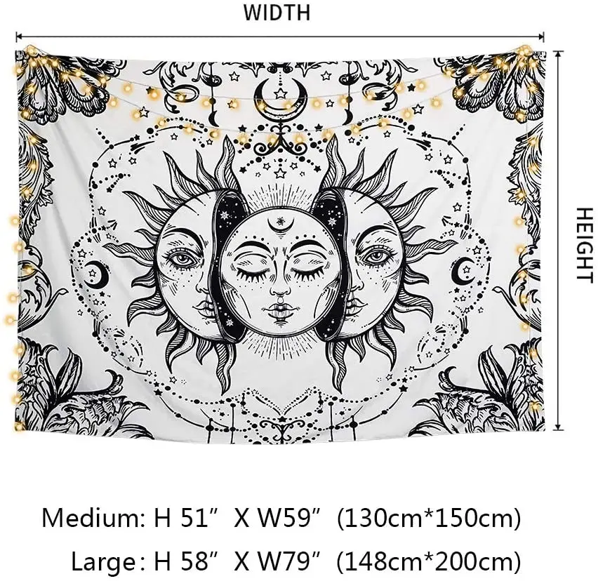 

LUCKYYJ Black and White Tapestry Psychedelic Fractal Faces Tapestry Wall Hanging, Durable Easy to Hanging Machine Washable