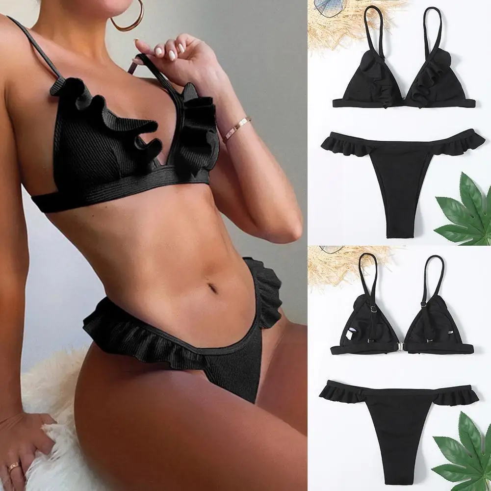 

Новинка 2021, бикини с эффектом пуш-ап, женские купальники, сексуальные купальные костюмы с рюшами, комплект бикини, стринги, купальник с высок...