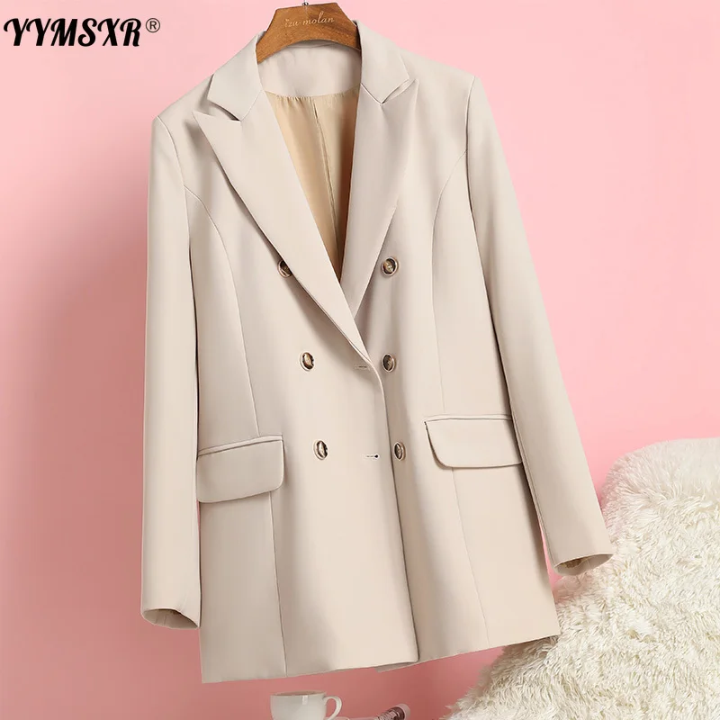 

YYMSXR Blazer Women's Fashion High-quality Office Suit Women's Autumn New Style 2021 Casual Double-breasted Ladies Jacket