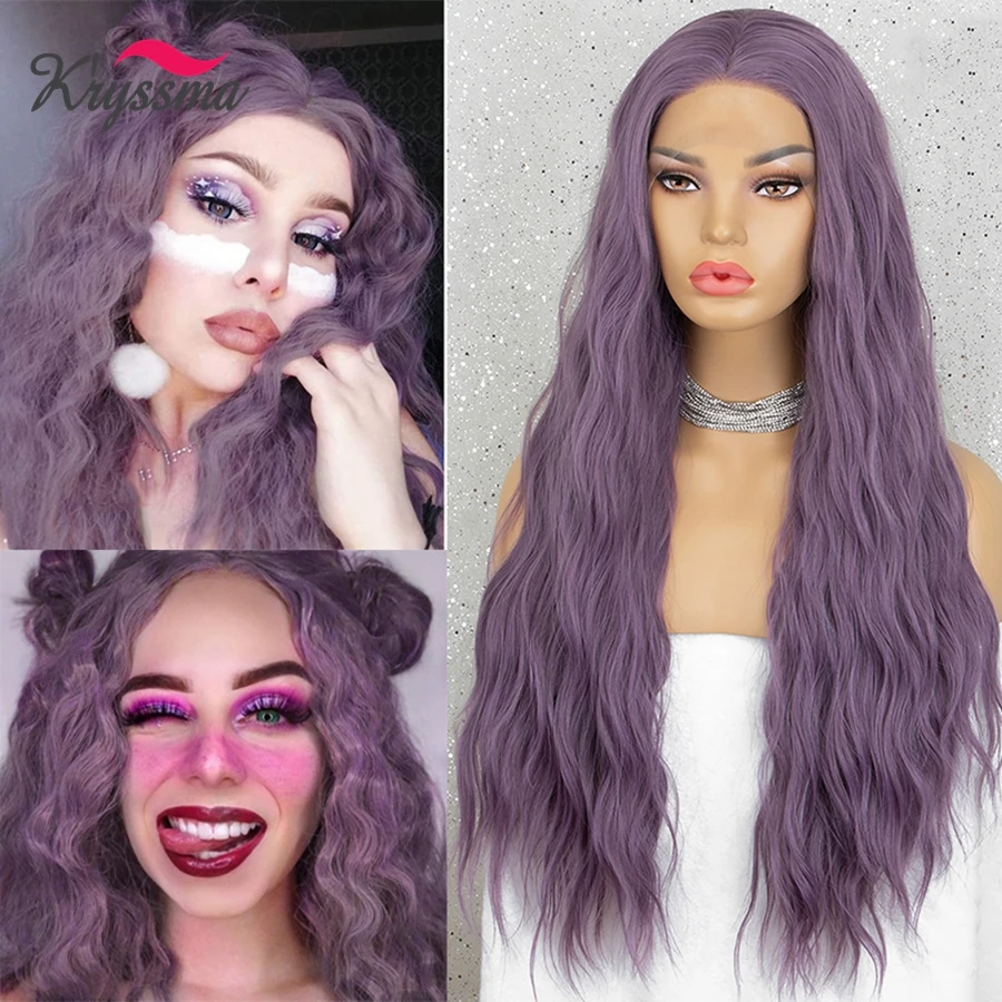 Kryssma Lace Front Wig Synthetic Lace Front Wig Body Wave Lace Front Wig For Women Purple Wig Heat Temperature Pink Wig Fiber