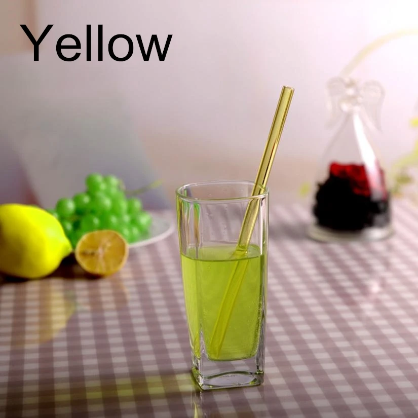 100pcs yellow 100 шт многоразовые и термостойкие экологические стеклянные соломинки для питьевой воды с кисточкой для свадьбы, дня рождения - Цвет: 100pcs yellow
