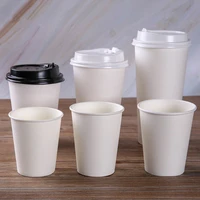 100pcspack white paper cups with lid disposable coffee cup milk tea cup household office drinking accessories party supplies