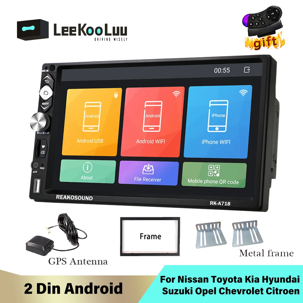 Автомобильный мультимедийный плеер LeeKooLuu 2 Din Android GPS Wi Fi MirrorLink 7 дюймов Авторадио