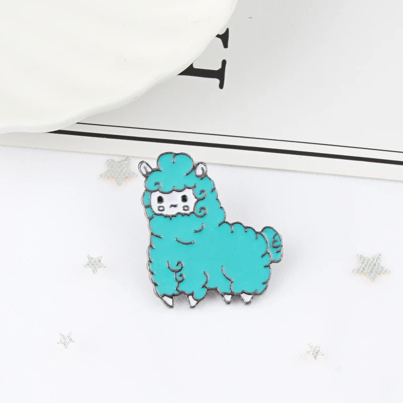 Креативная розовая и синяя брошь в виде альпаки милые животные серия булавка