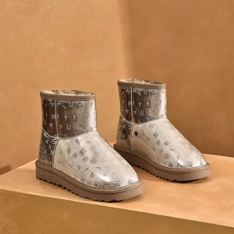 BeauToday для снежной погоды Женские прозрачные Ботильоны круглый носок Стразы