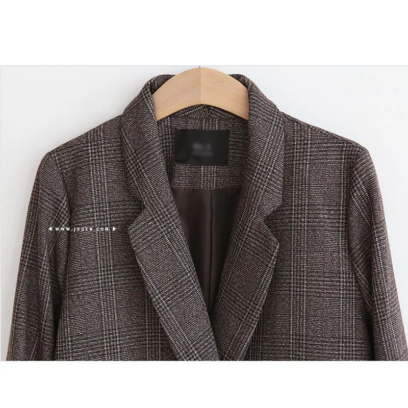 Autumn Blazer Women 2020 New Plaid Korean Jackets Long Sleeve Notched Vintage Casual Fashion Office Coats Plus Size 4XL 5XL |