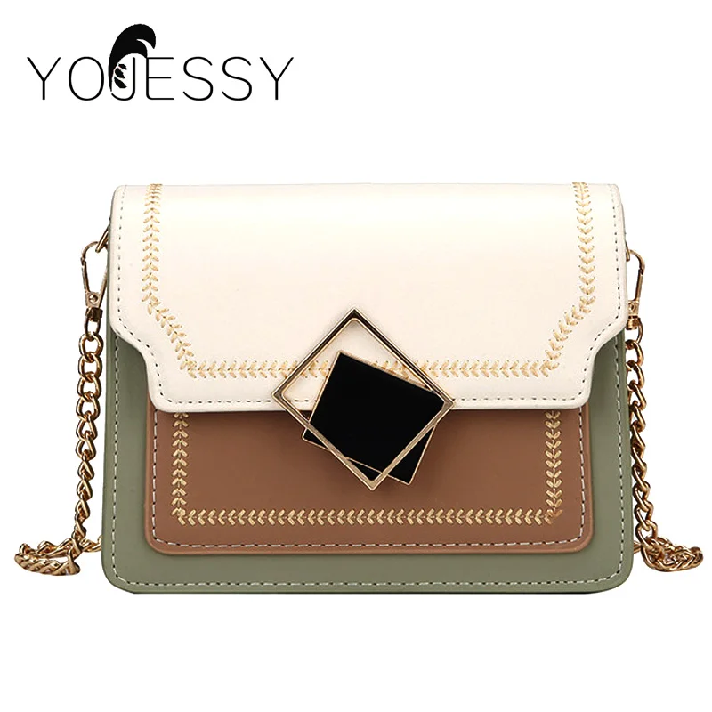 

YOJESSY Contrast color PU Leather Crossbody Bags For Women Summer Small Shoulder Messenger Bag Female Chain Handbags