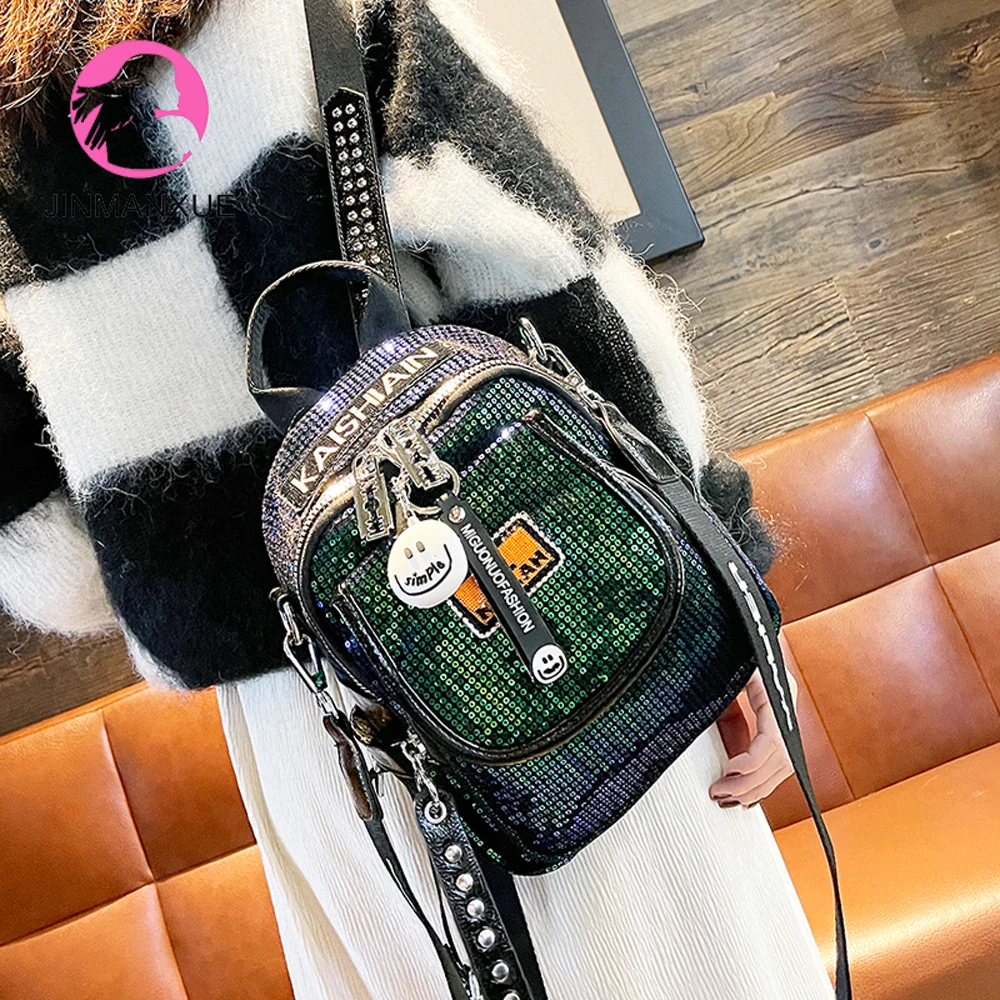 

Sequined Backpacks Trendy Fashion Messenger Bag Dual-use Small Women Backpack Purse Casual Handbags All-match Shoulder Bags