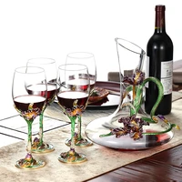 iris enamel red wine glass goblet wine glass set crystal cup upscale wine set decanter shot glasses set