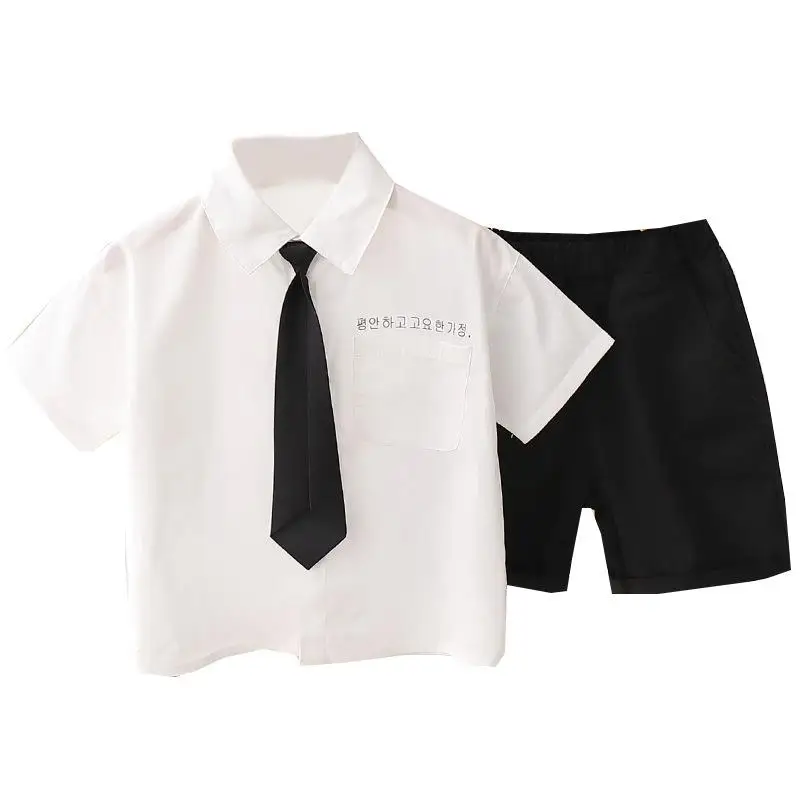 

2021 Fashion Boys Summer Clothing Sets Korean Children Birthday Clothes Baby Boy Shirts and Shorts 2Pcs Suit Kids Child Outfits