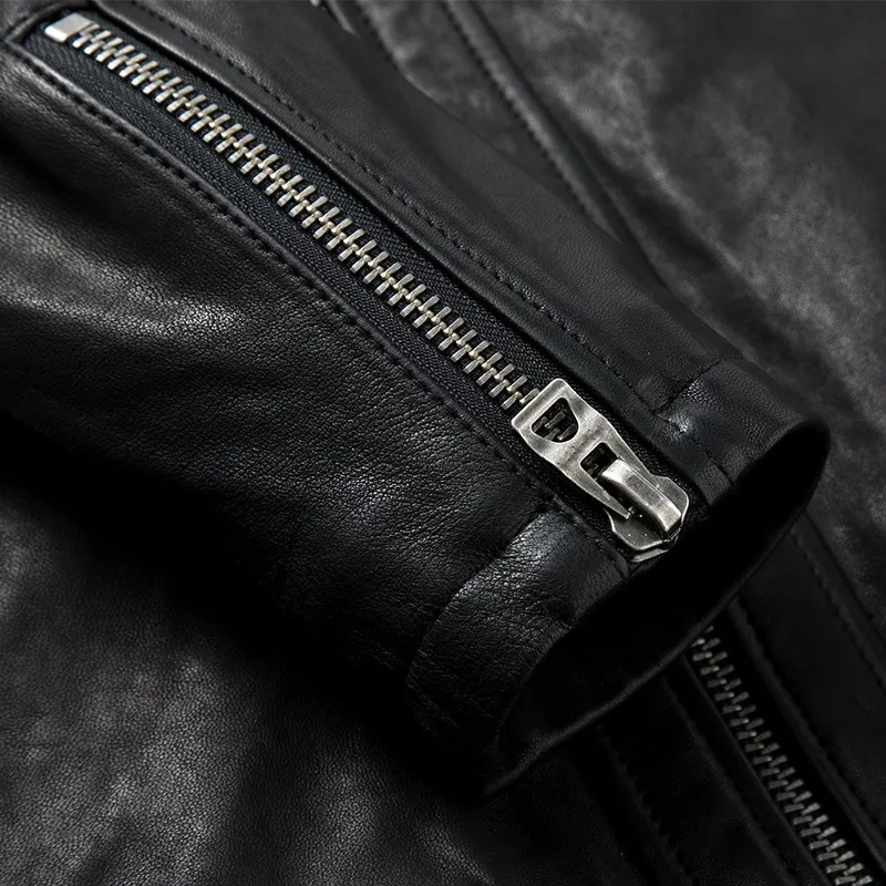 

New Autumn Mens Sheepskin Jackets Fashion Solid Genuine Leather Short Jacket Streetwear Slim Fit Black Biker Jacket Male