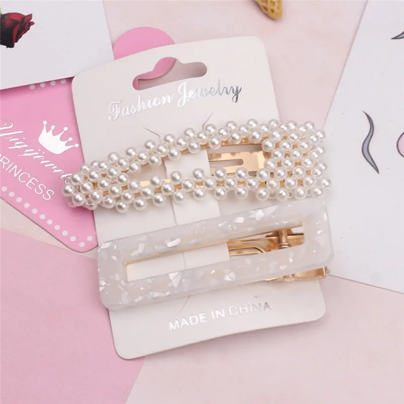 Pinksee 2pcs/set Elegant Chic Imitation Pearl Hair Clip Acetate Hairpins for Women Girls Fashion Barrette Accessories | Украшения и