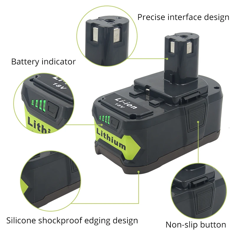 Для Ryobi ONE+ 18V 6000 мА/ч, литий-ионный аккумулятор Батарея Замена RB18L50 RB18L40 RB18L25 P108 P107 P104 P105 P102 P103 с светодиодный светильник