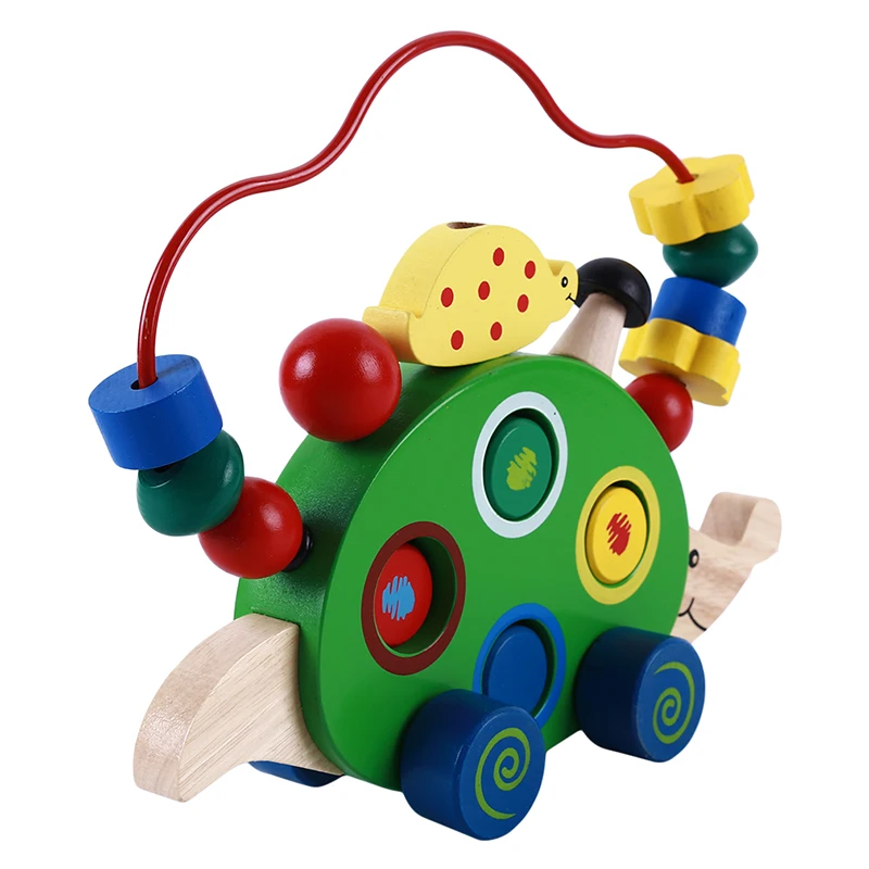 

Colorful Toy Wooden Hedgehog Pull Car Around The Beads Children'S Educational Toys Wooden Drag Animals Toys For Children Game