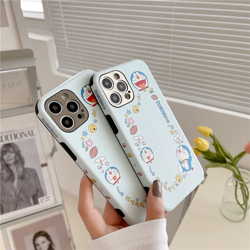 

Doraemon Cute Cartoon Leather Phone Case for iPhone 12mini/12promax/11pro/11/8P/X/XS/XR/se/xsmax/7/8/se/Couple phone cover