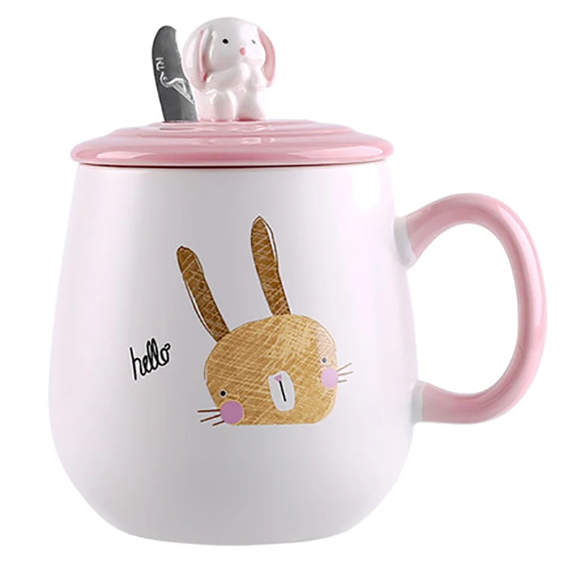 Кружки с крышкой чашка ложка из нержавеющей стали рисунком кролика симпатичная