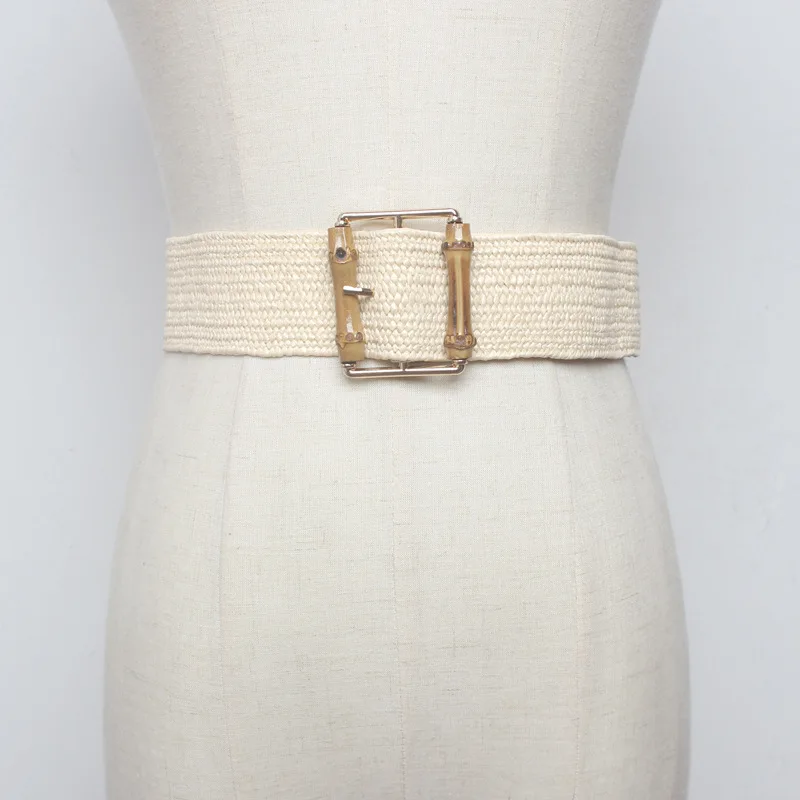 Женский квадратный ремень Winfox плетеный с деревянной пряжкой эластичный из