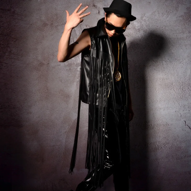 Жилет мужской кожаный с кисточками уличная одежда в стиле хип хоп модный жилет