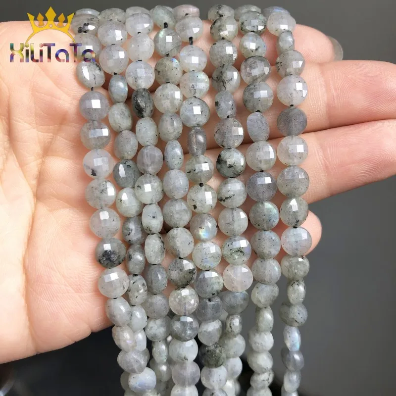 6*6mm Natural Faceted Stone Beads Grey Labradorite Round Loose For Jewelry Making DIY Bracelet Ear Studs Accessories 15'' |