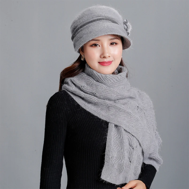 Новая шляпа для мамы женская шапка шарф зимний комплект и из кроличьего меха