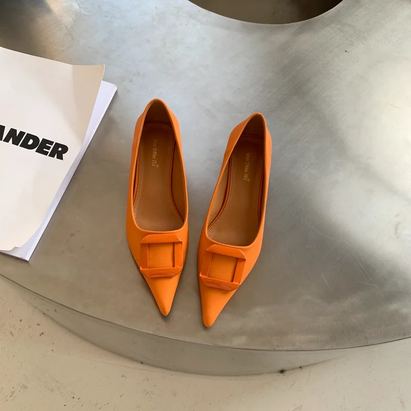 

large size genuine leather pointed toe high heel shallow office lady French romantic fashion slip onwomen pumps
