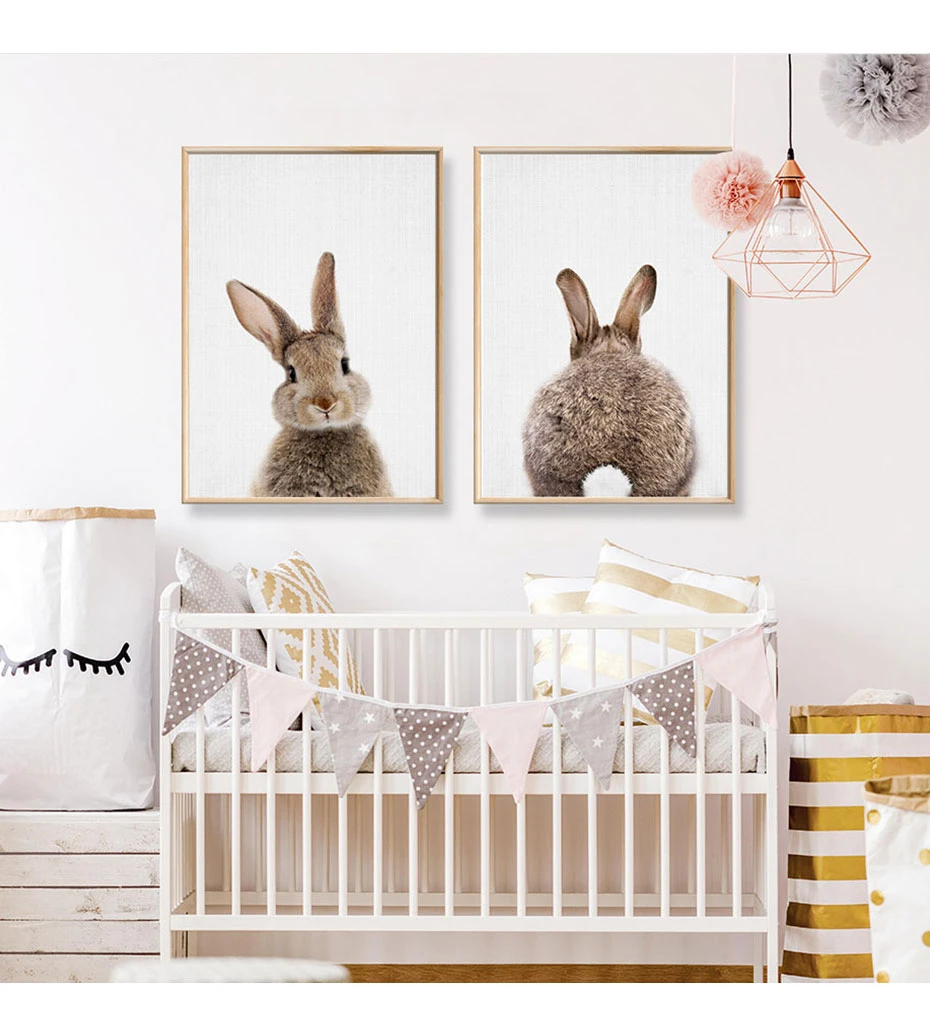 Кролик BunnyTail лесной животный детский Декор цветок холст картина девушки плакат печать стены Искусство картина Детская комната Домашний декор